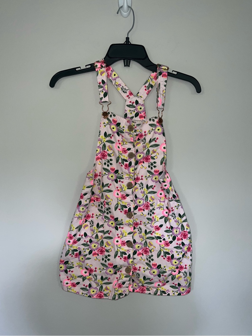 Pink purple yellow and green floral design dress overalls girls Sunset Sky 12